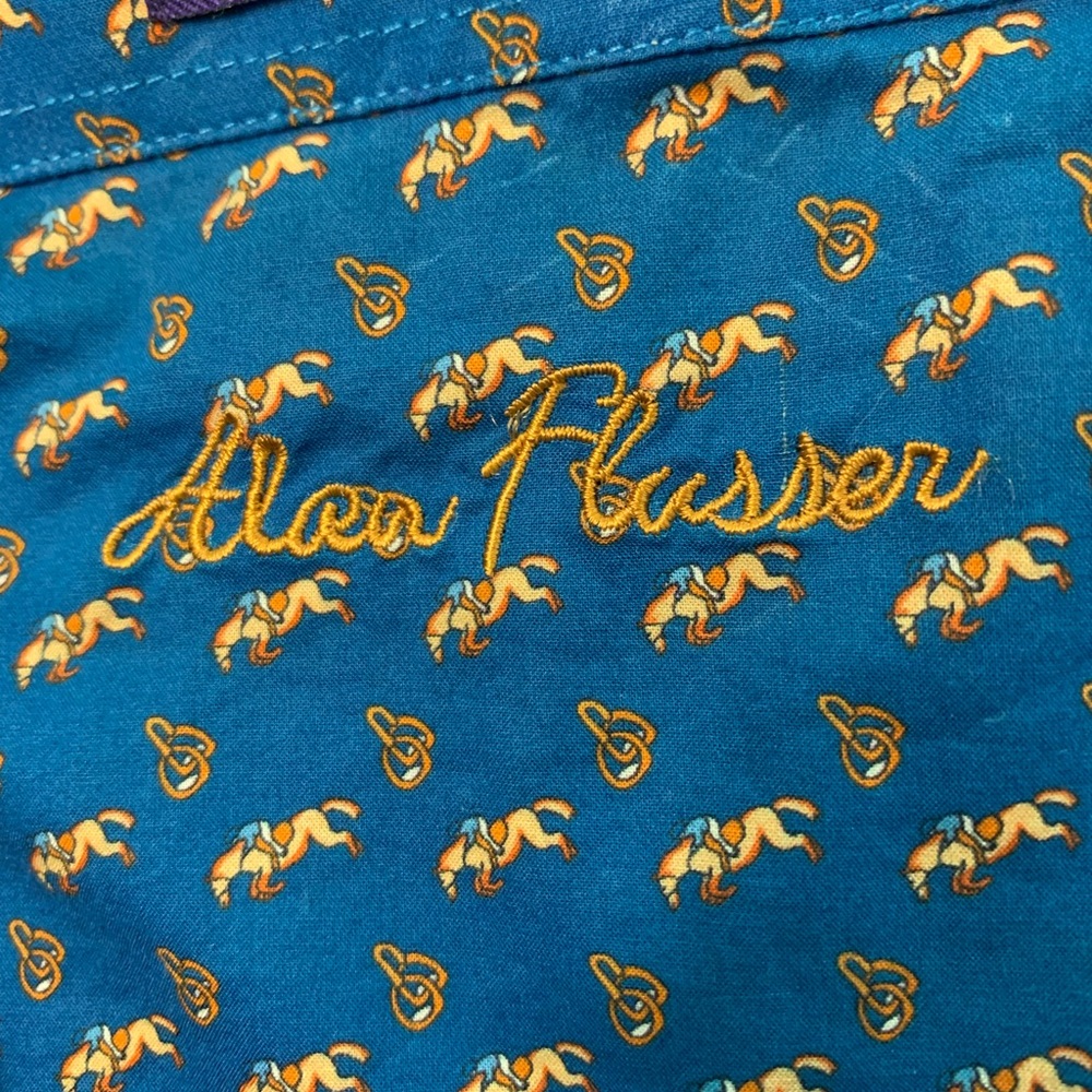 Elegant Alan Flusser Blue Button-Down Equestrian Shirt for Men Size XXL